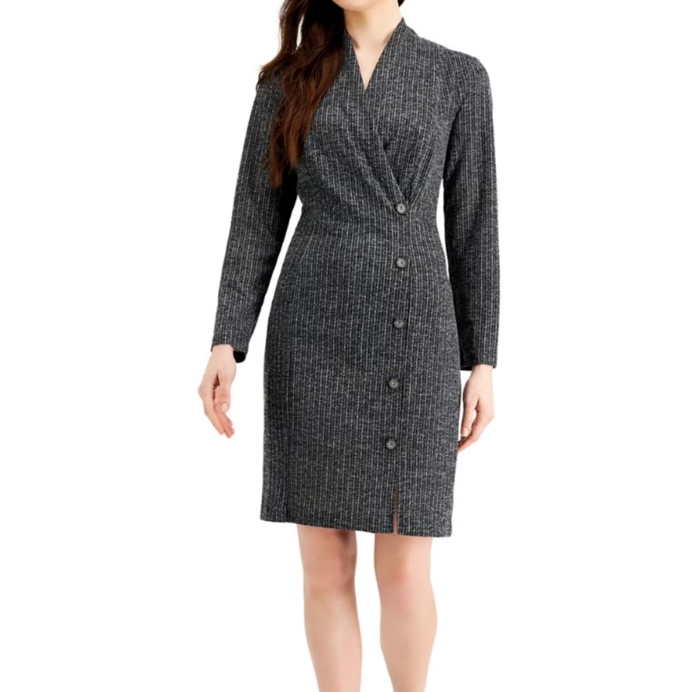 Connected Apparel Black and Gray Striped Blazer Dress Size 6